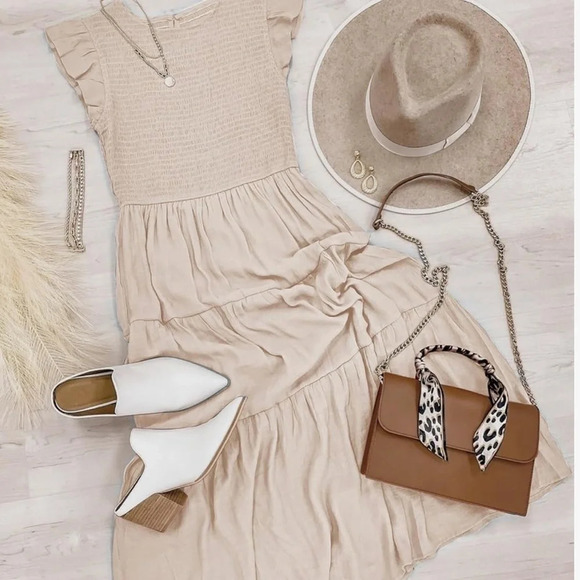 NWT ZESICA Women's Flutter Short Sleeve Smocked Midi Summer Tiered A Line Dress - Picture 7 of 10